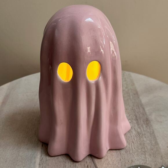New SUMMERWEEN Goblin and Ghoul PINK Light Up Ceramic Halloween Ghost Table Top - Picture 1 of 12